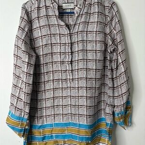 J. Crew Women's Grid Pattern Blouse - Black, White, and Blue